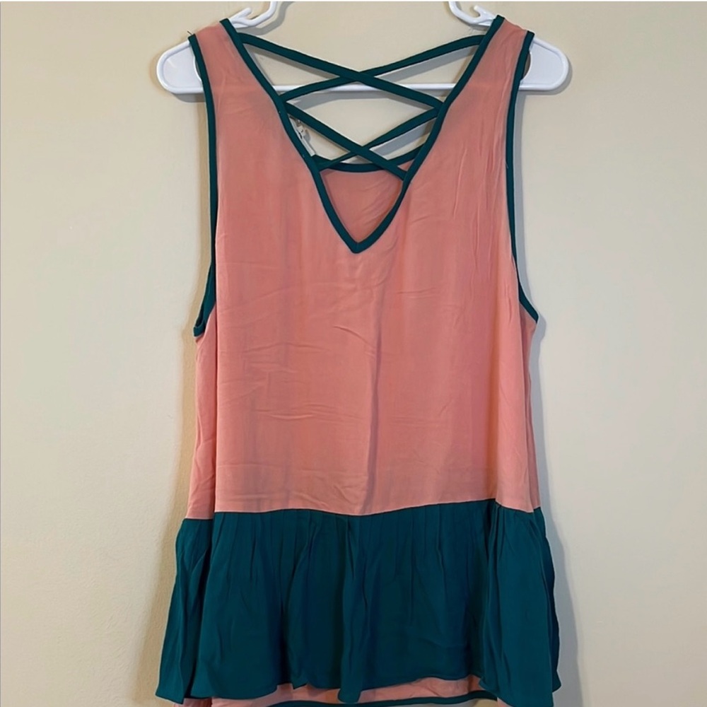 Anthropologie Pink and Blue Asymmetrical Tiered Tank Top